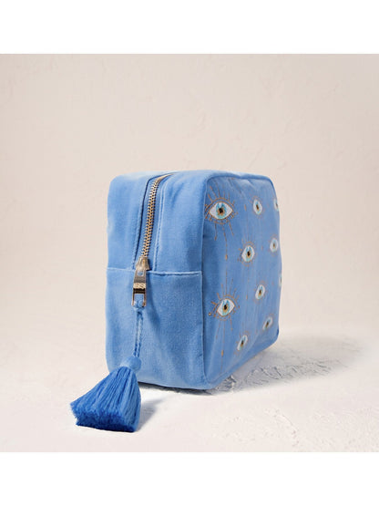 Mystical Eye Caribbean Blue Velvet Wash Bag