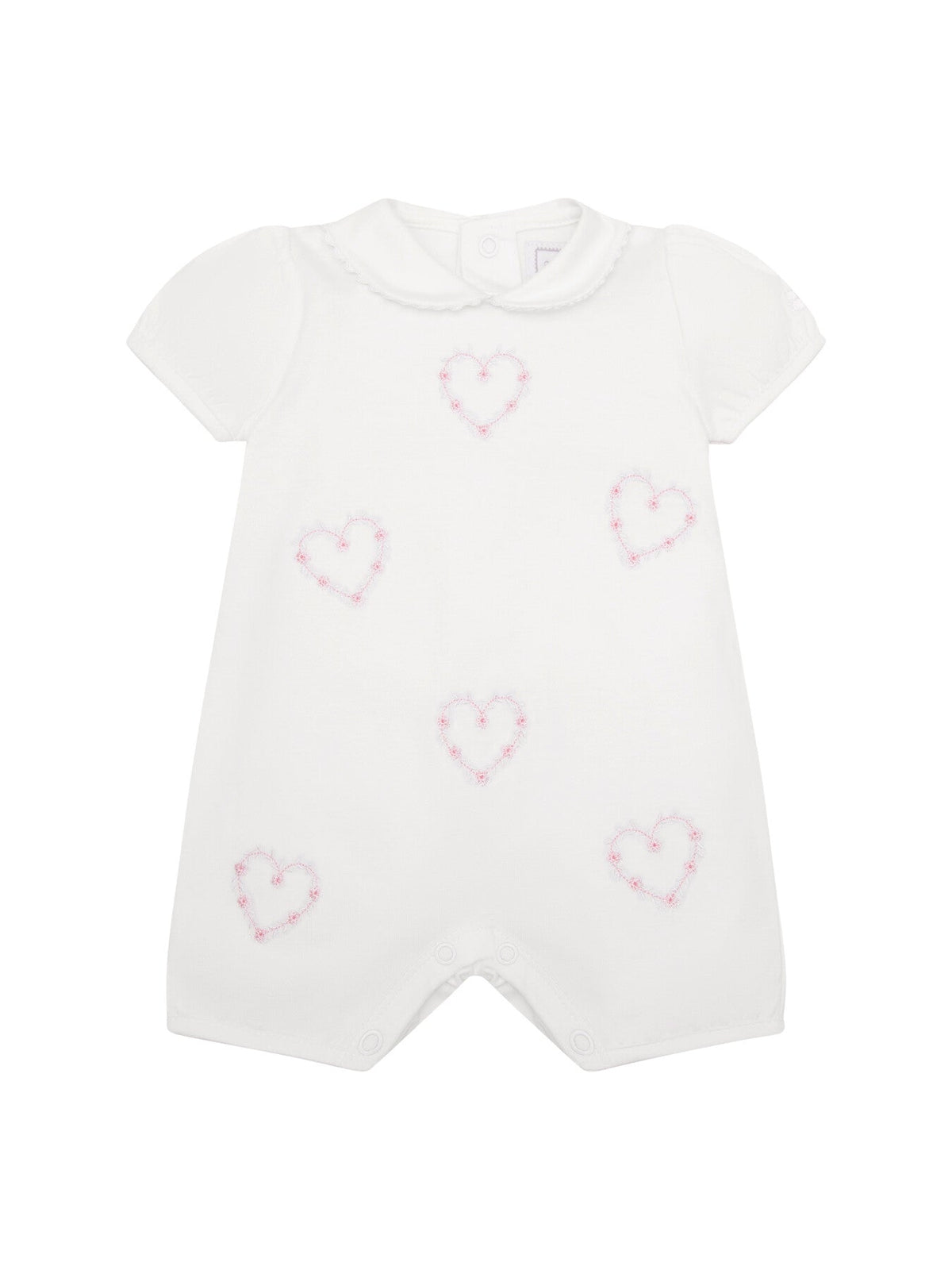 Jody White Girls Heart Embroidery Romper