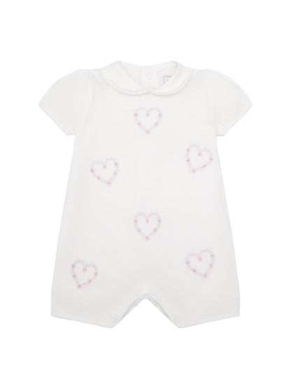 Jody White Girls Heart Embroidery Romper
