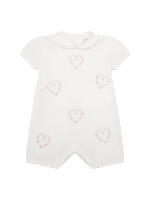 Jody White Girls Heart Embroidery Romper