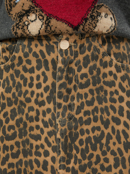Lily Leopard Denim Mini Skirt