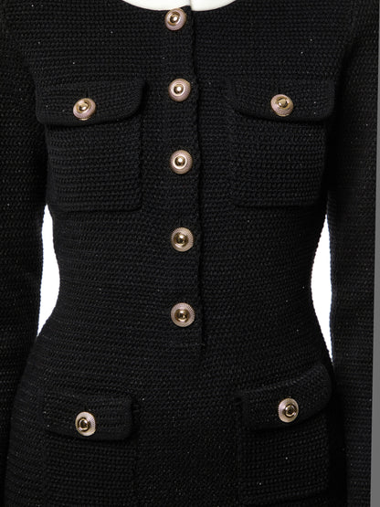Black Knit Contrast Collar Mini Dress