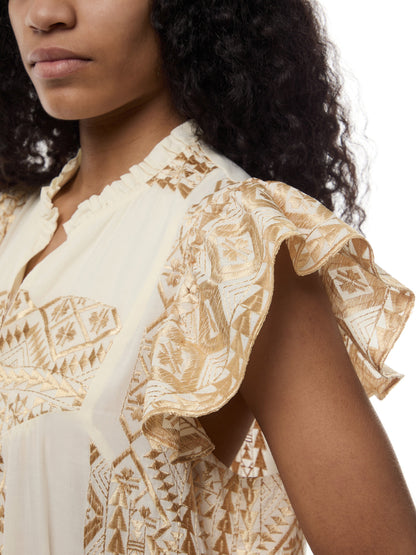 Classic Triangle Frill Cap Slv Round Neck Maxi Dress