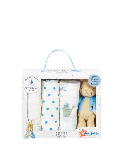 Peter Rabbit Soft Toy and Muslin Gift Set