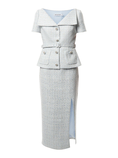 Blue Boucle Midi Dress