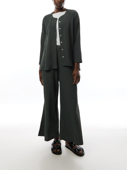 Crinkle Soft Viscose Flared Shirt
