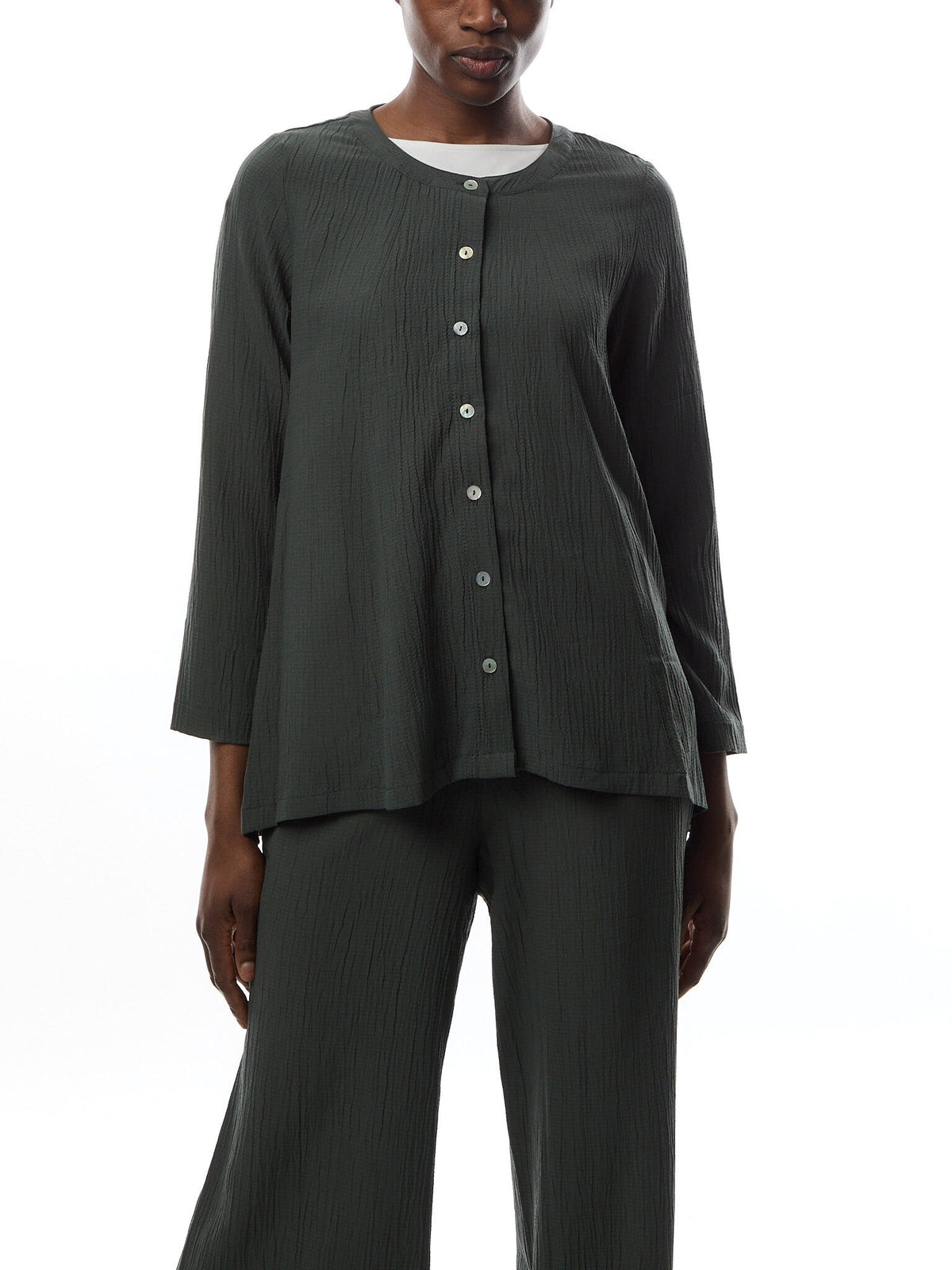 Crinkle Soft Viscose Flared Shirt