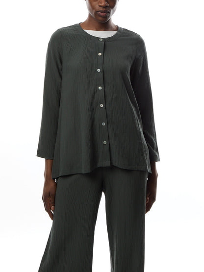Crinkle Soft Viscose Flared Shirt