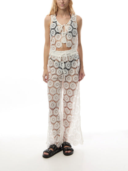 Tie Front Top White Crochet Top