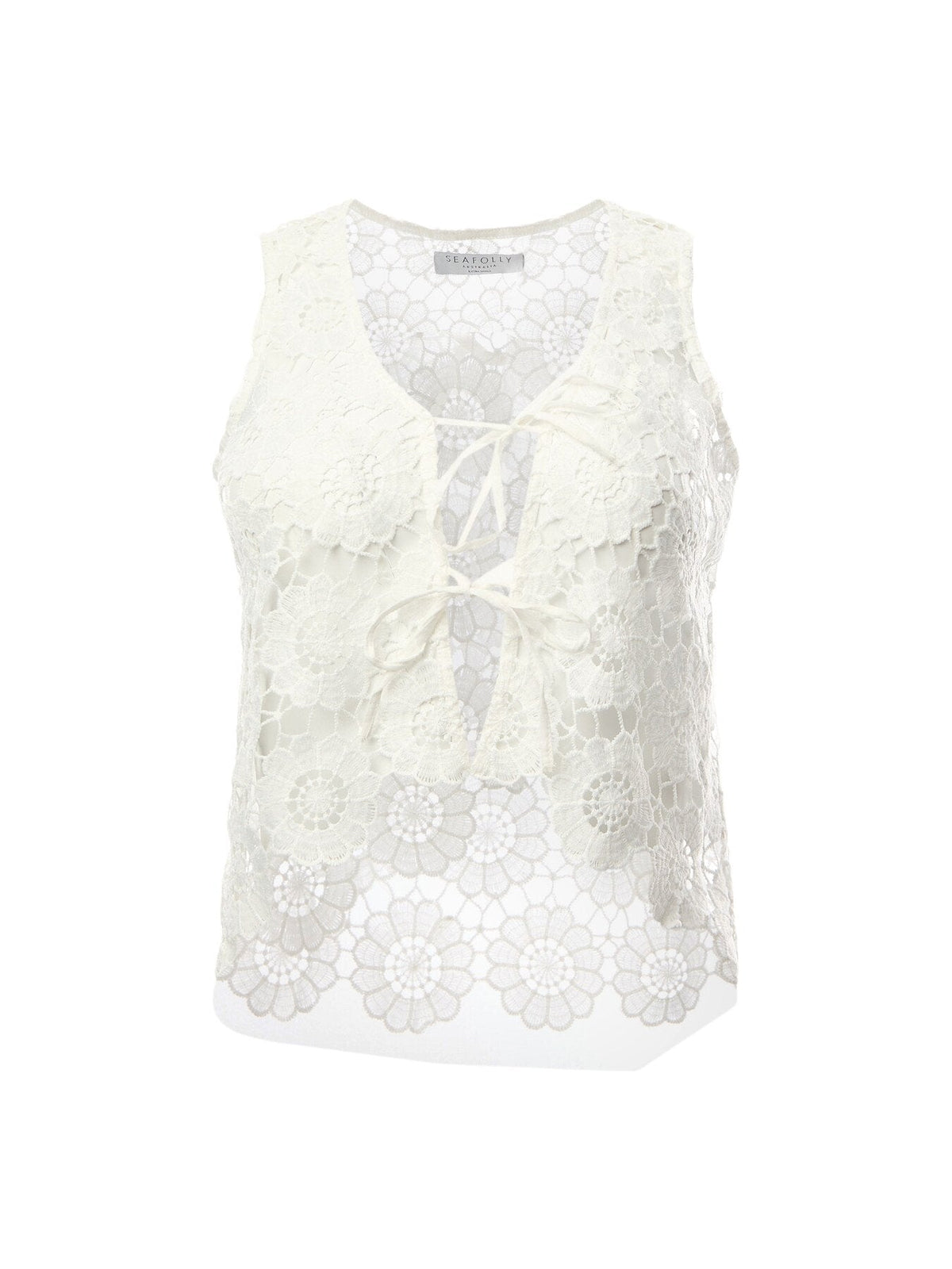 Tie Front Top White Crochet Top