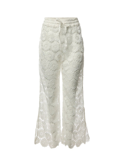 Side Split Pant White Crochet Trouser
