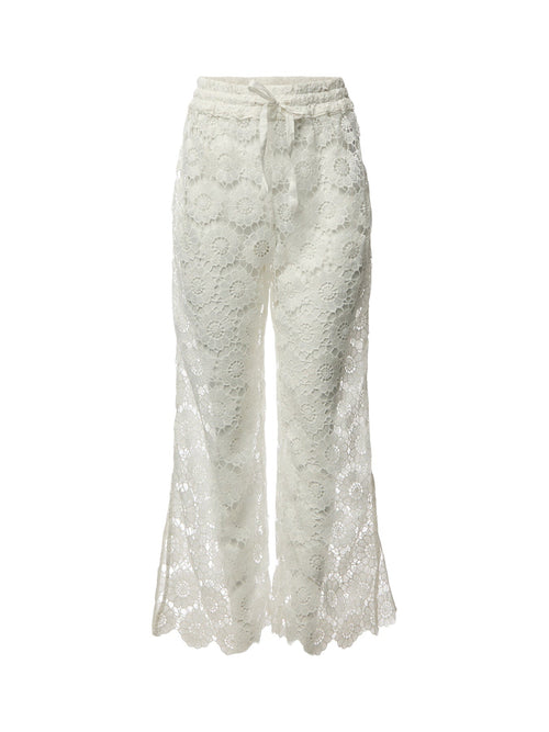 Side Split Pant White Crochet Trouser