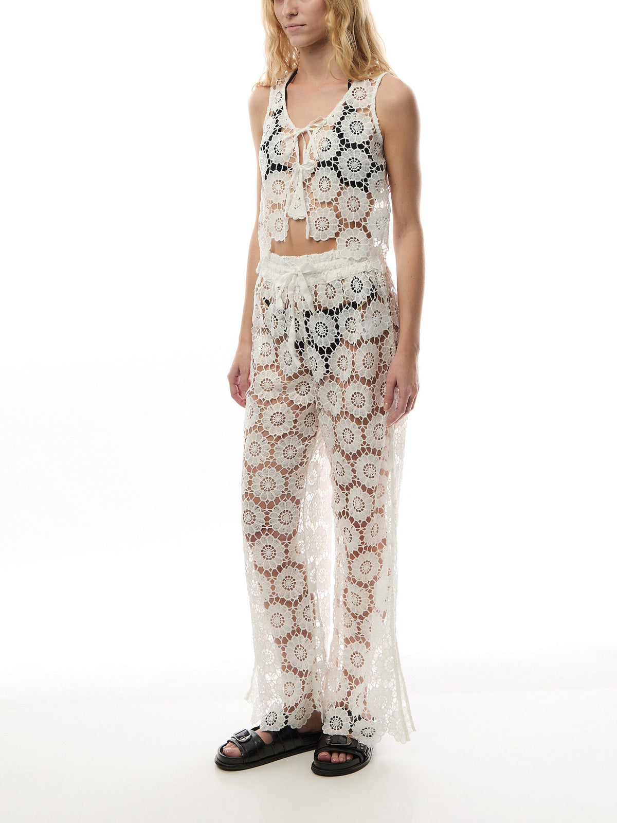 Side Split Pant White Crochet Trouser