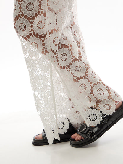 Side Split Pant White Crochet Trouser
