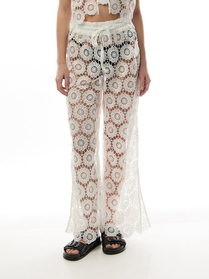 Side Split Pant White Crochet Trouser