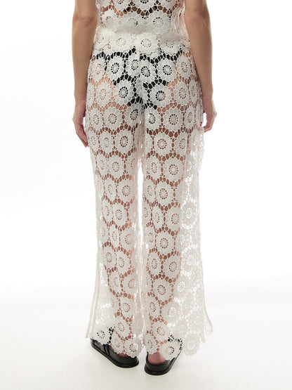 Side Split Pant White Crochet Trouser