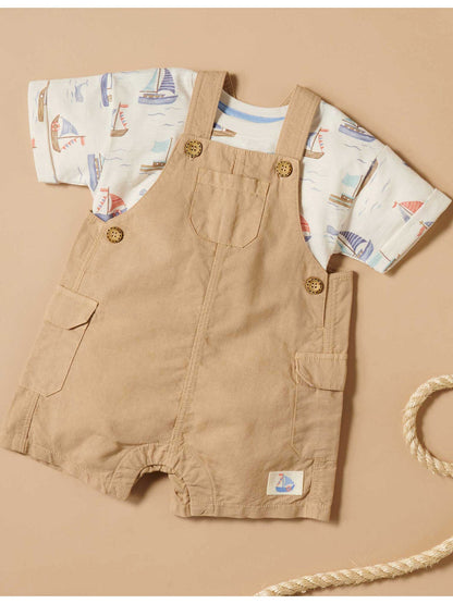 Linen Blend Overall Set