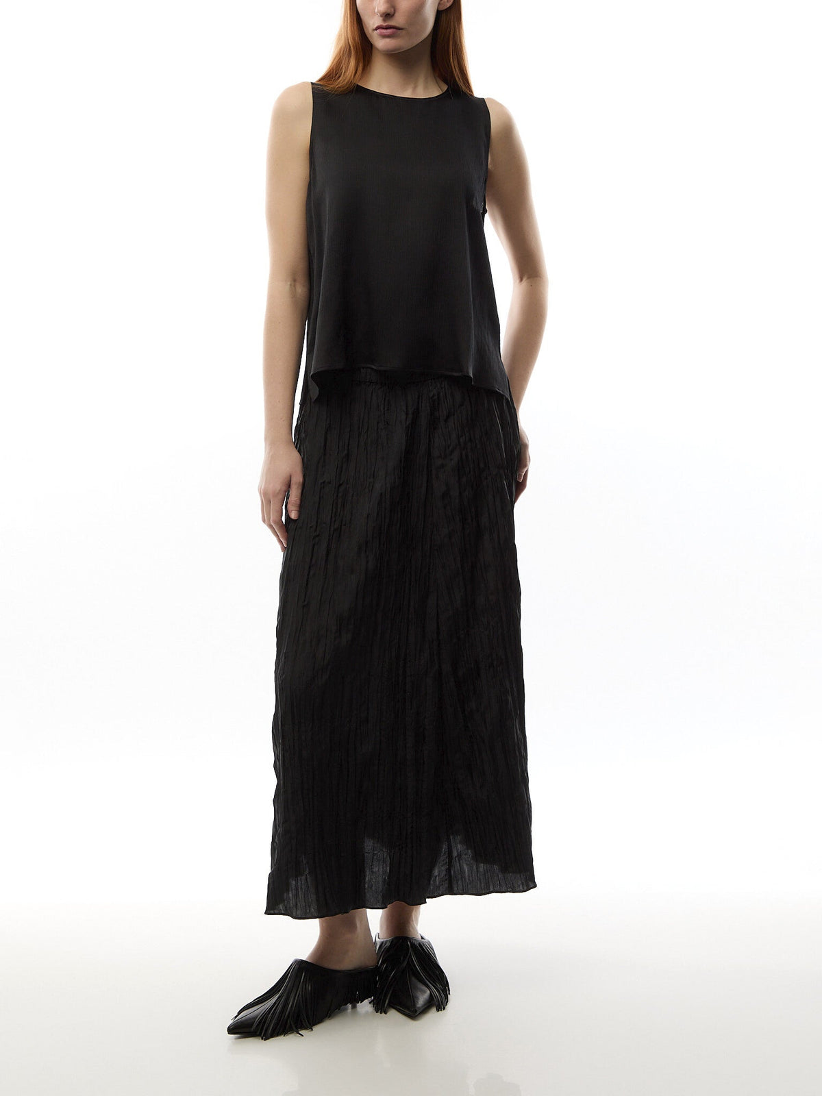 Crushed Silk Flared Skirt