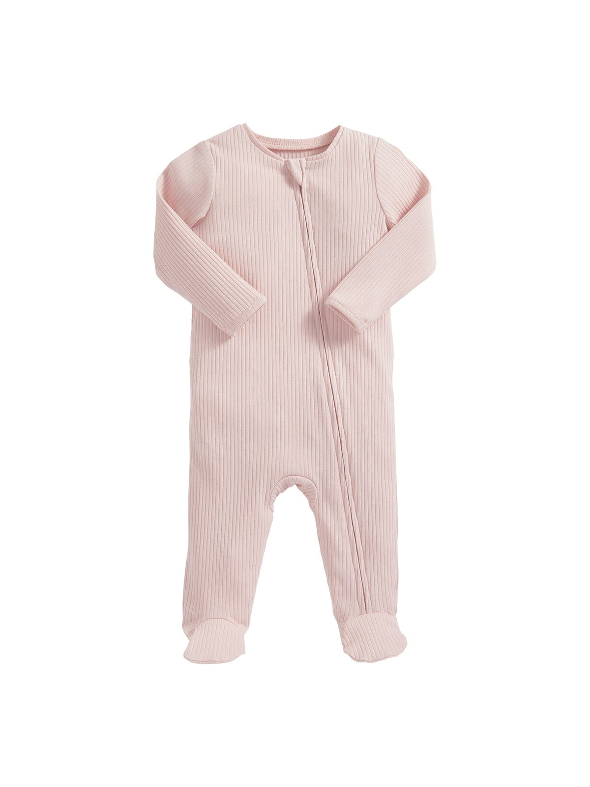 Pink Ribbed Zip Sleepsuit