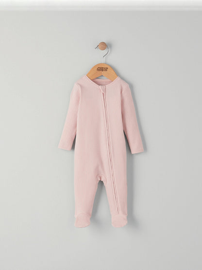 Pink Ribbed Zip Sleepsuit