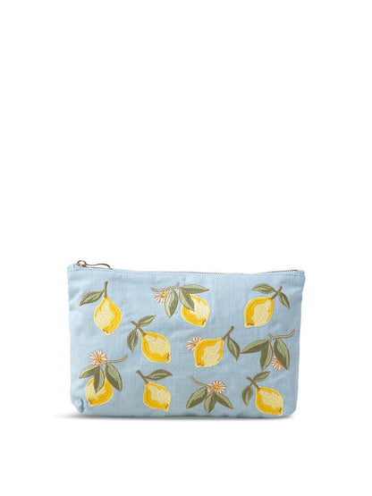 Lemon Blossom French Blue Cotton Everyday Pouch