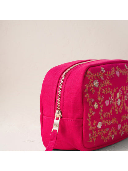 Mediterranean Garden Pink Cotton Makeup Bag
