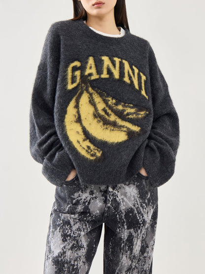 Fine Brushed Alpaca Banana Oversized O-Neck