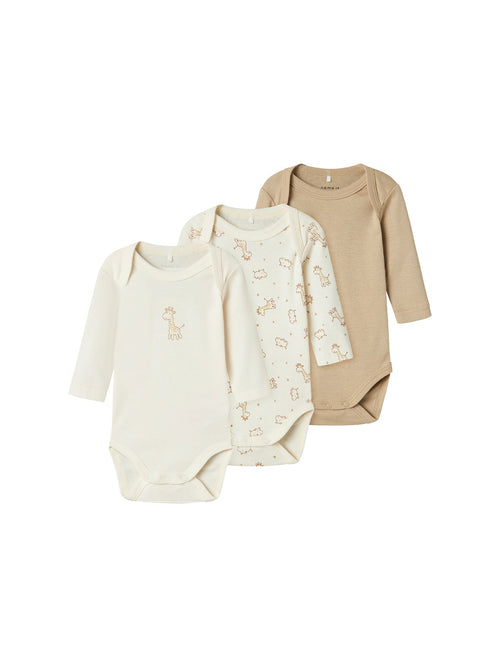 Baby Giraffe Print Long Sleeve Bodysuit 3 Pack Multi