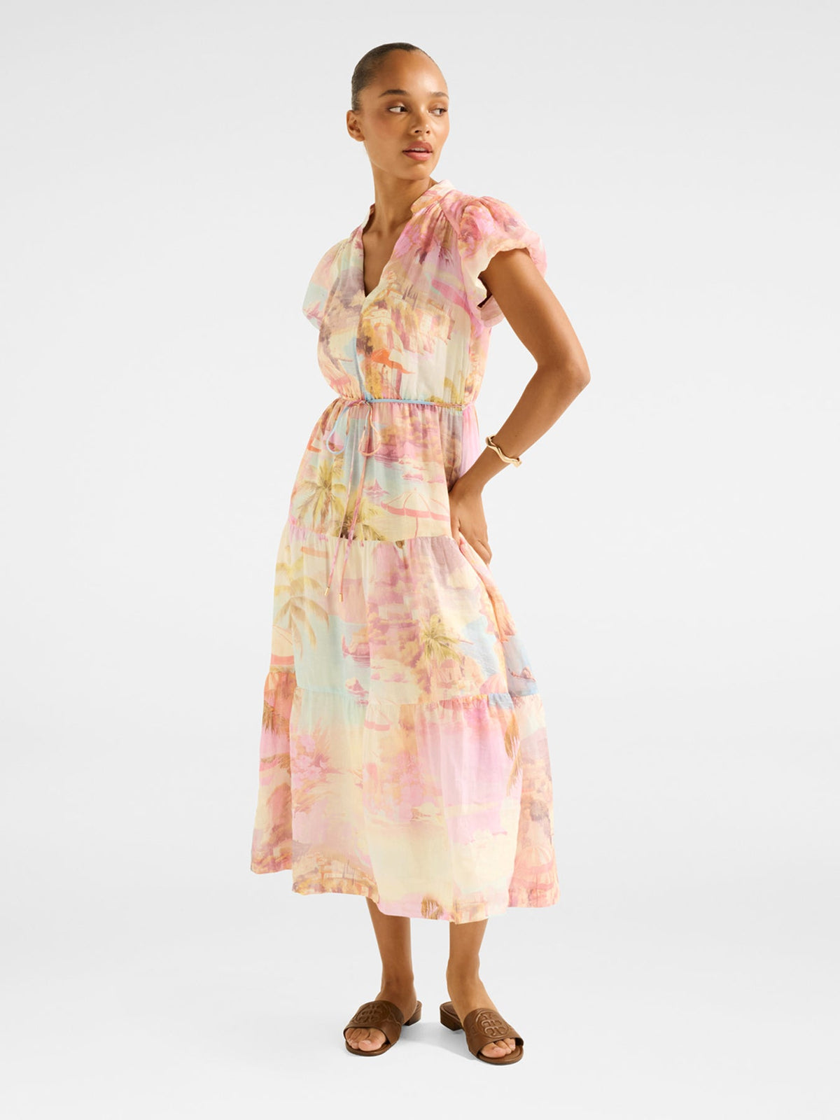 Jacqueline Puff Sleeves Tiered Midi Dress