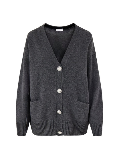 Pull Cardigan With Logo Hardware Buttons Dark Grey
