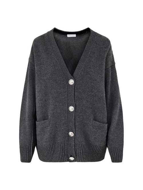 Pull Cardigan With Logo Hardware Buttons Dark Grey