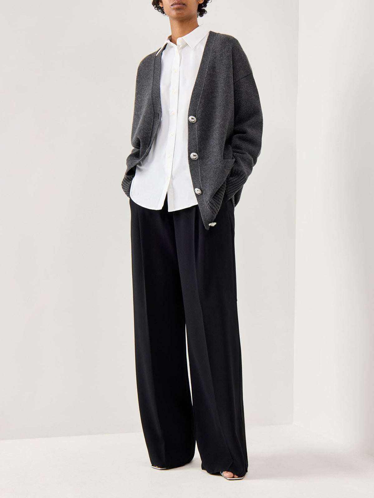 Pull Cardigan With Logo Hardware Buttons Dark Grey