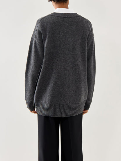 Pull Cardigan With Logo Hardware Buttons Dark Grey
