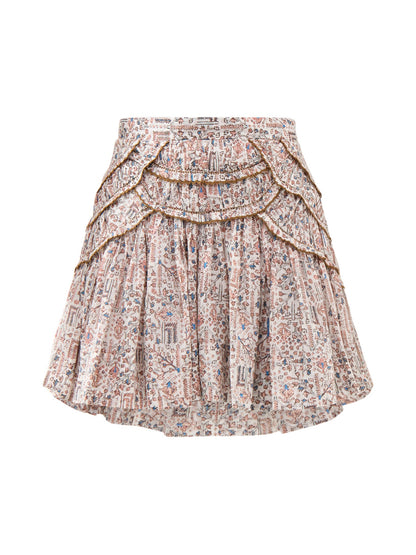Ceole-Ga Printed Frilly Mini Skirt