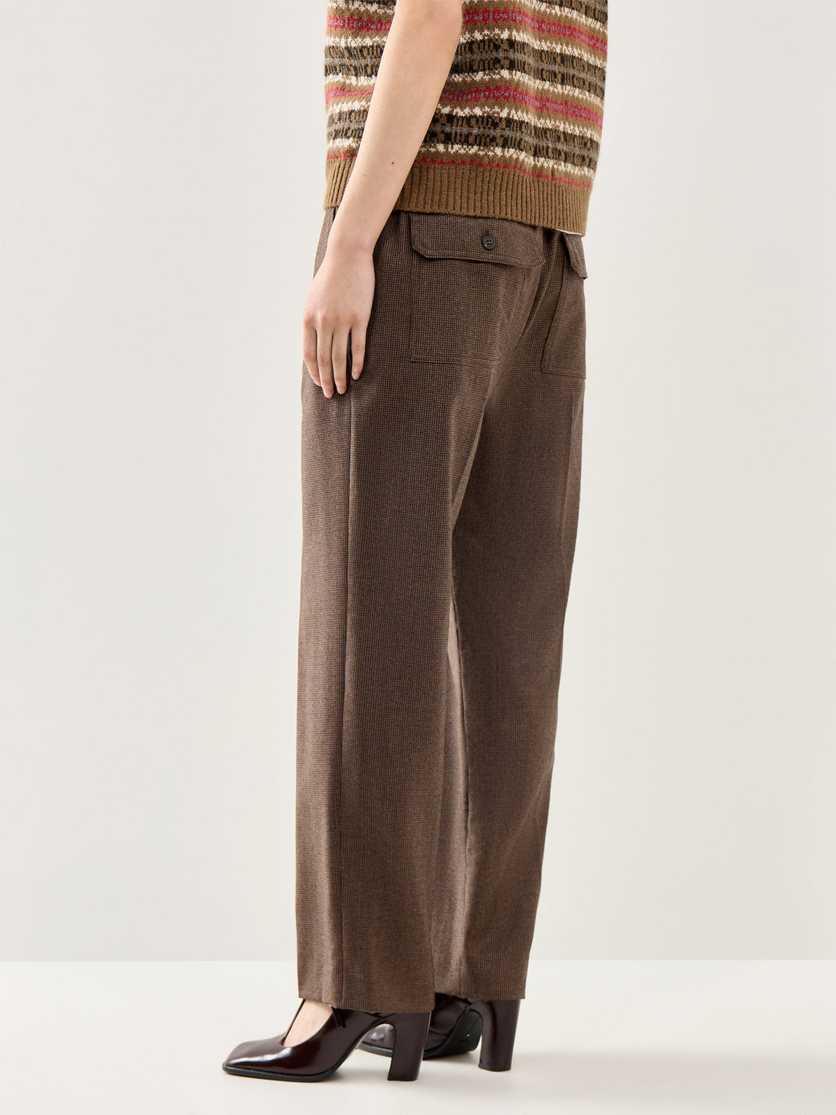 Hateley Micro Houndstooth Trouser Chocolate Brown