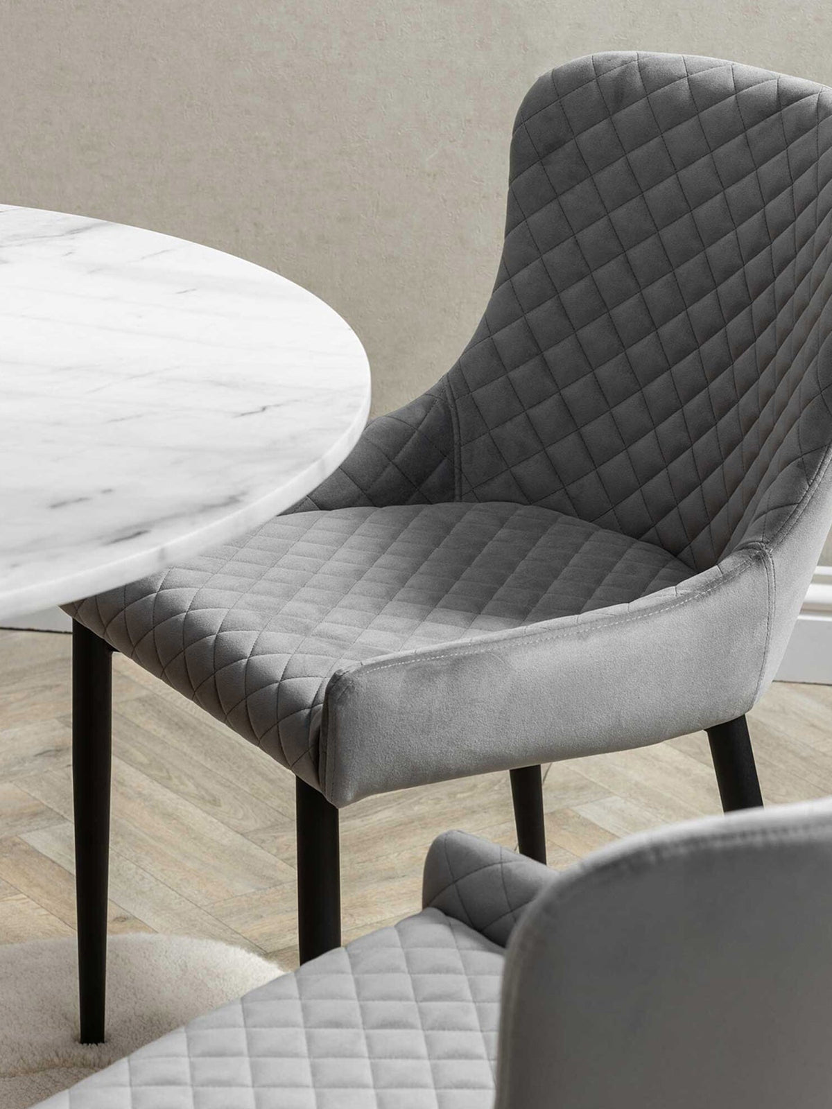 Rivington Velvet Quilted Dining Chair Grey
