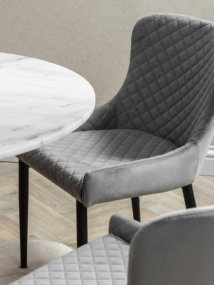 Rivington Velvet Quilted Dining Chair Grey