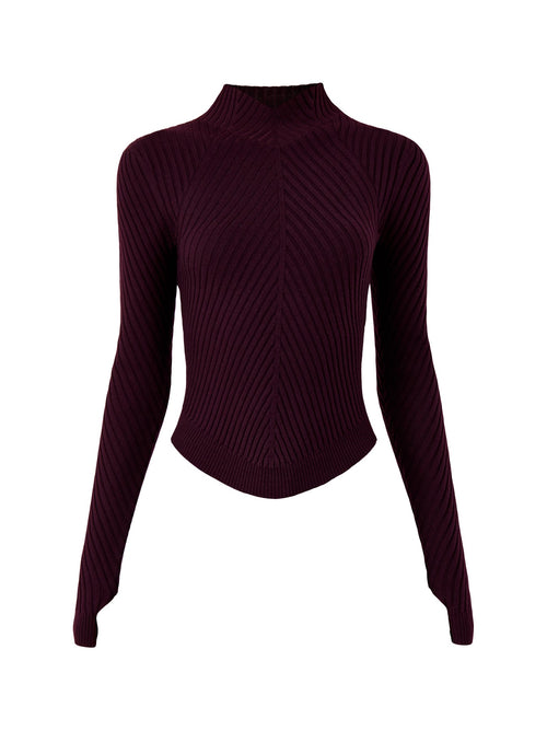 Ribbed Long Sleeve Polo Merlot