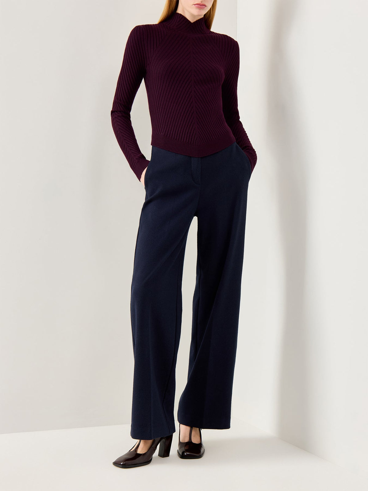Ribbed Long Sleeve Polo Merlot