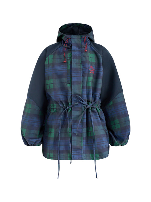 Liu Check Hooded Showerproof Raincoat Navy