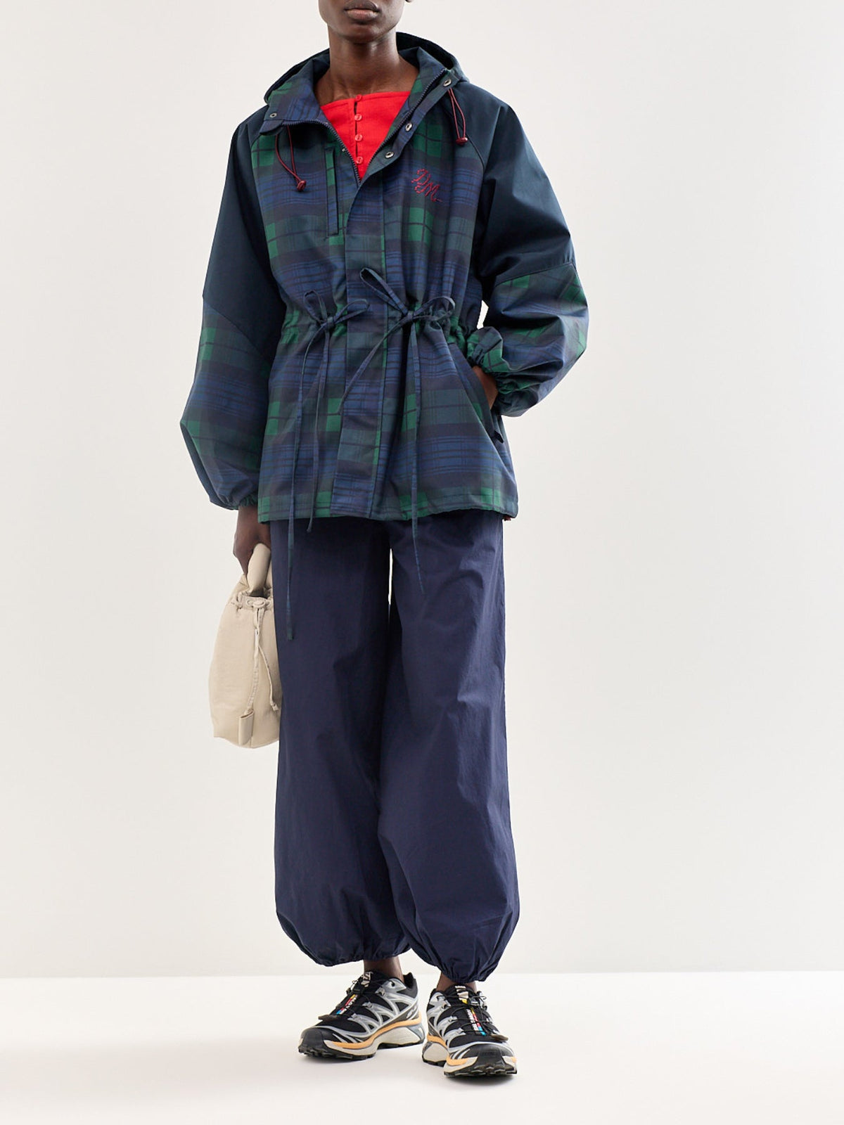 Liu Check Hooded Showerproof Raincoat Navy