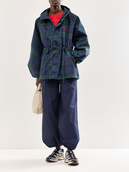 Liu Check Hooded Showerproof Raincoat Navy