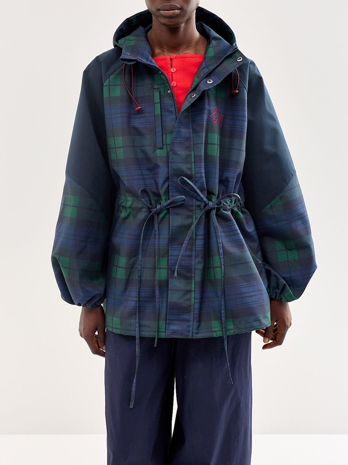Liu Check Hooded Showerproof Raincoat Navy