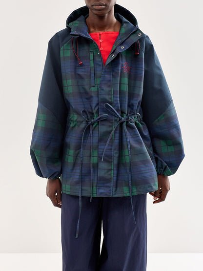 Liu Check Hooded Showerproof Raincoat Navy