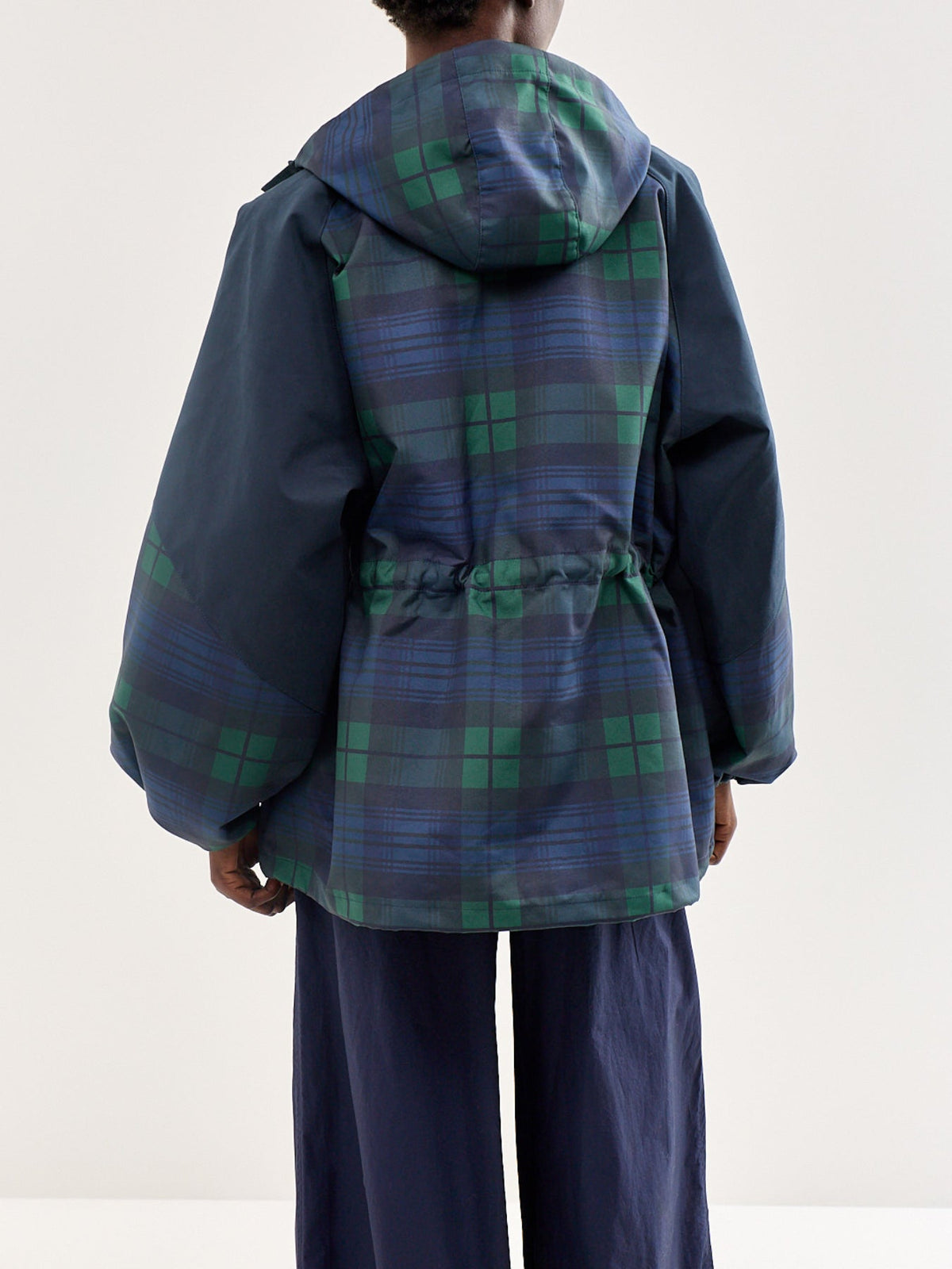 Liu Check Hooded Showerproof Raincoat Navy