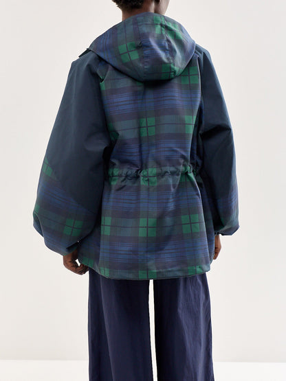 Liu Check Hooded Showerproof Raincoat Navy