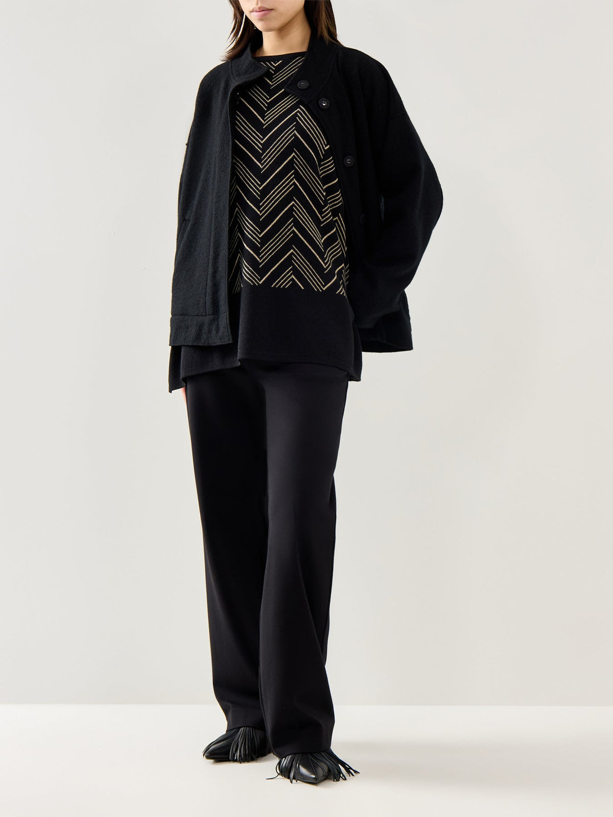 MaFeluca Lurex Jacquard Long Sleeve Top Black