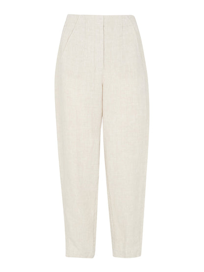Oatmeal Linen Barrel Leg Trouser