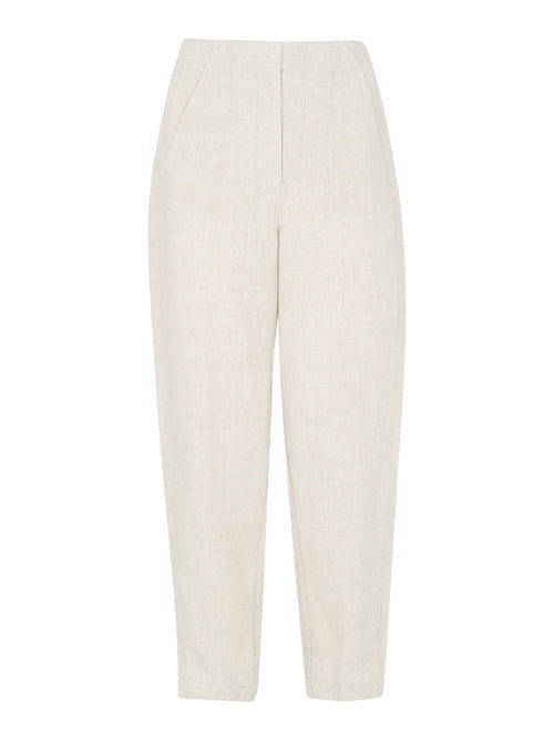 Oatmeal Linen Barrel Leg Trouser