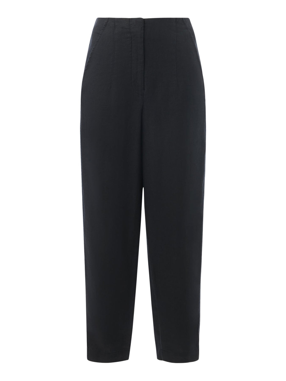 Black Linen Barrel Leg Trouser